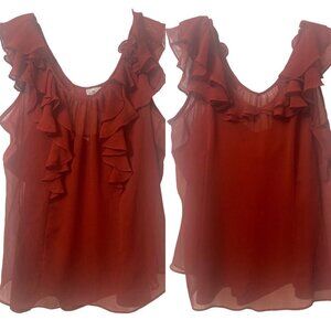 Worthington corsage ruffled ribbed gauze sheer tank top, women's XL